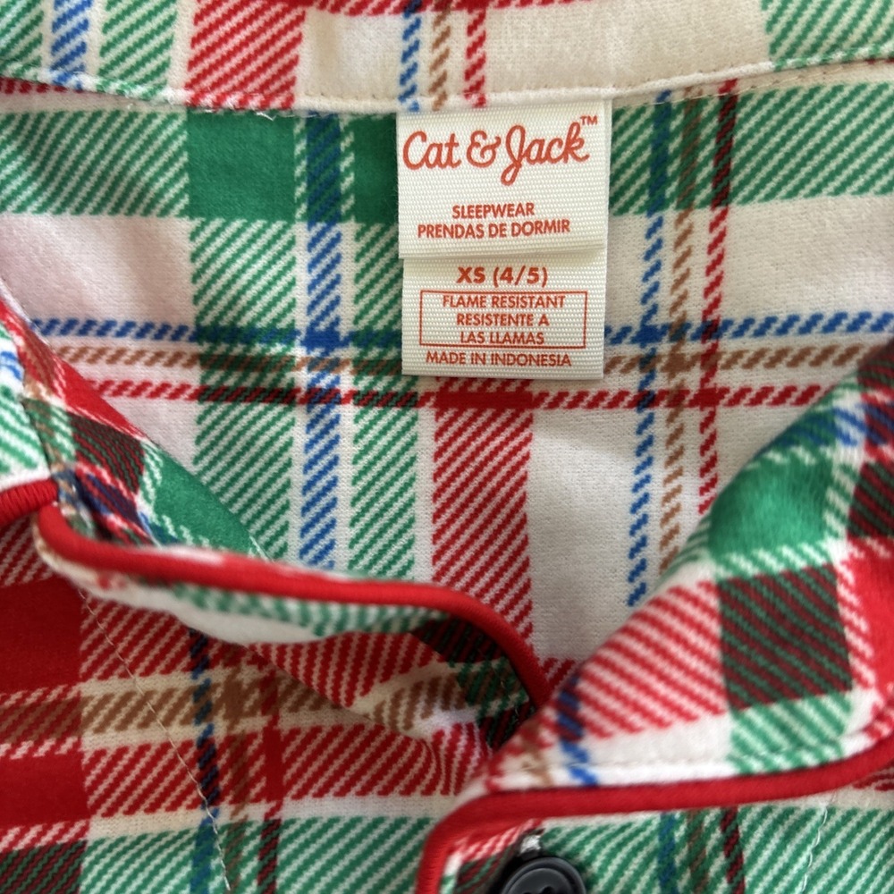 Kids 2pc Plaid Christmas Coat Pajama Set - Cat & Jack Cream Size XS 4 5 - Picture 3 of 4